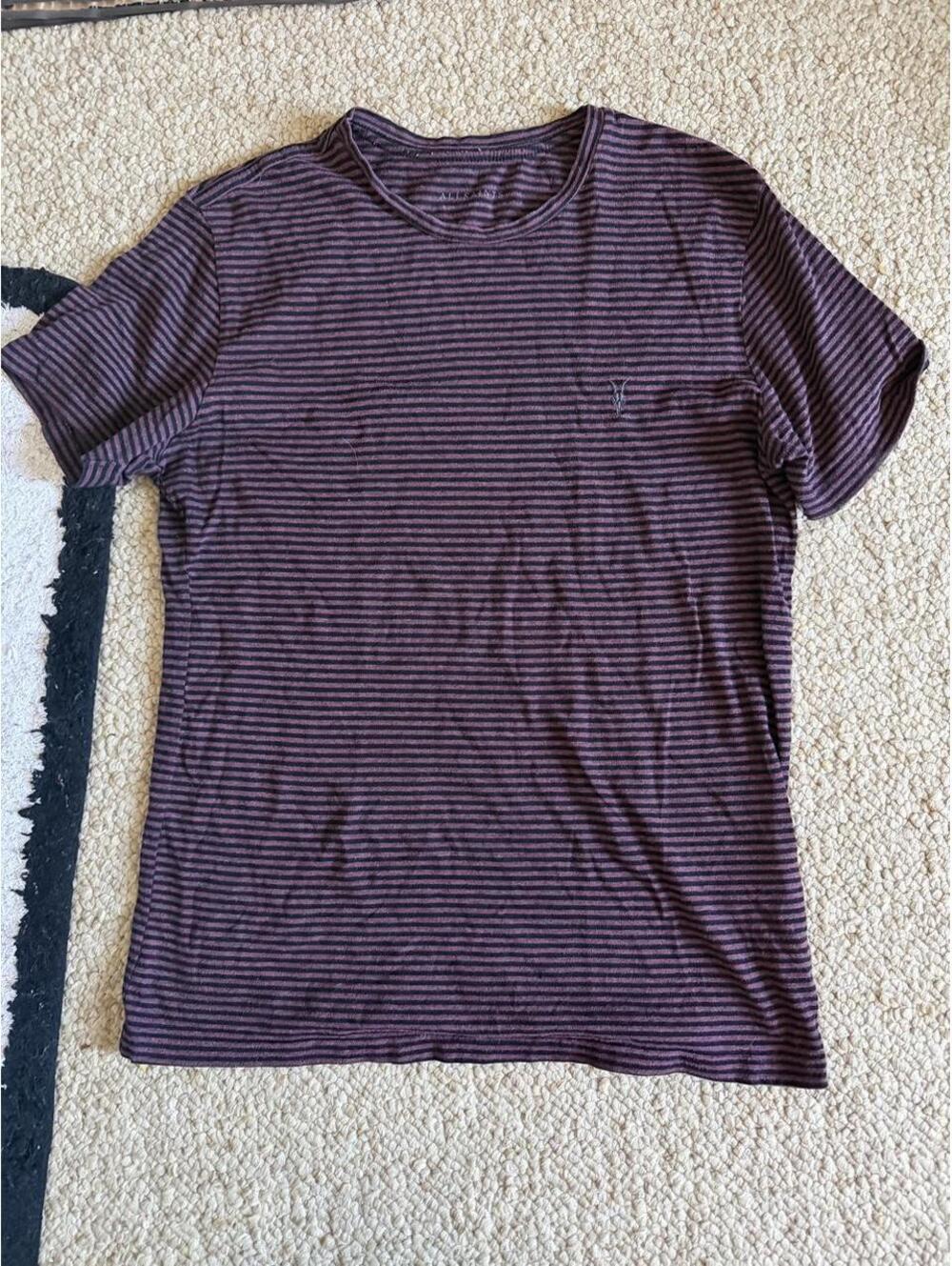 AllSaints purple/maroon striped cotton & polyester t-shirt